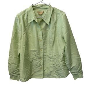 Studio 121 Silk Blend Lime Green Button Down Silk Size Large Minimalist Academia